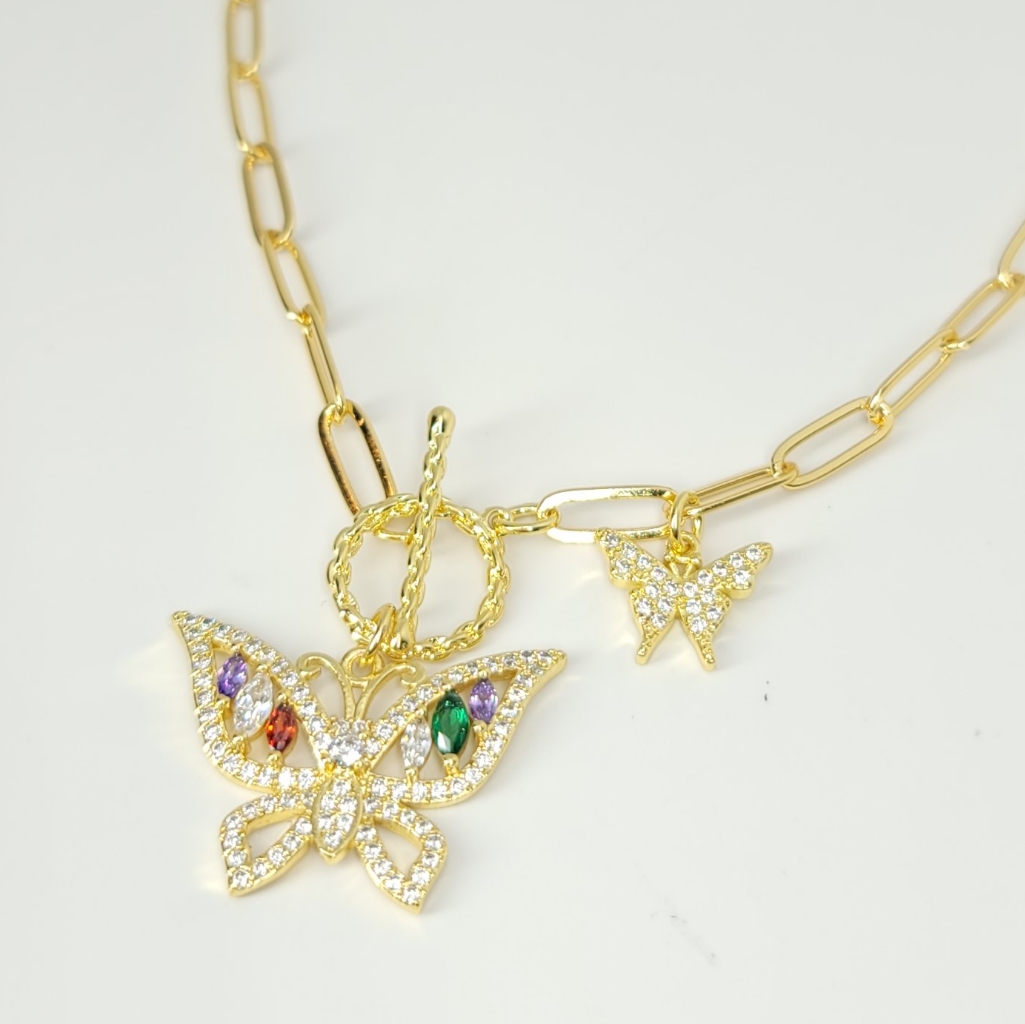 Nwt Paperclip Butterfly Pave Color Cz Necklace